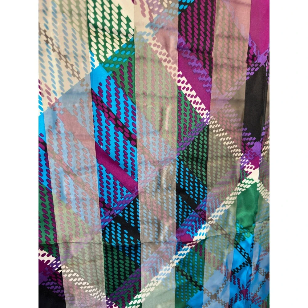 Vintage Silk Chiffon Scarf 80s‎ 90s Geometric Abstract Dot Purple Green Blue